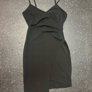 Crave Fame Black Asymmetrical Mini Slip Dress